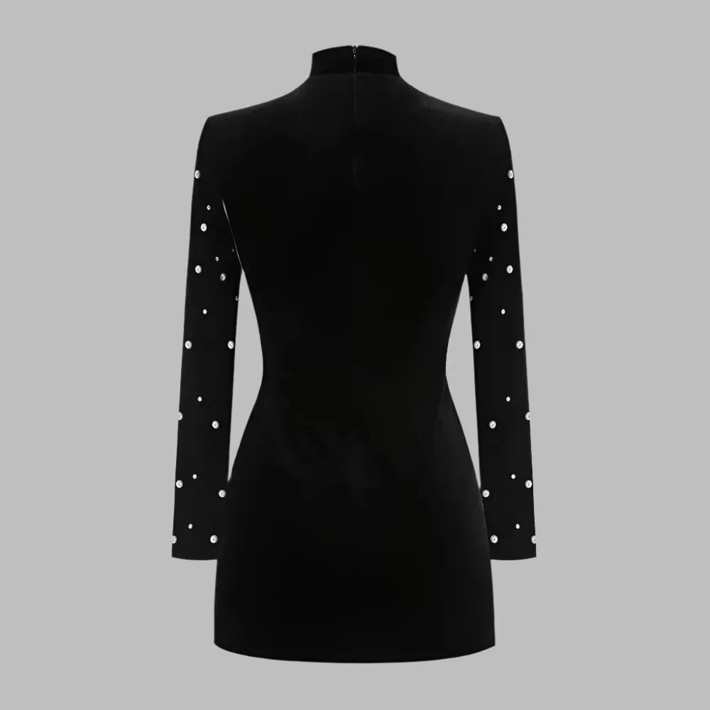 Trend4us Women's Beaded Pearl Velvet Mini Dress