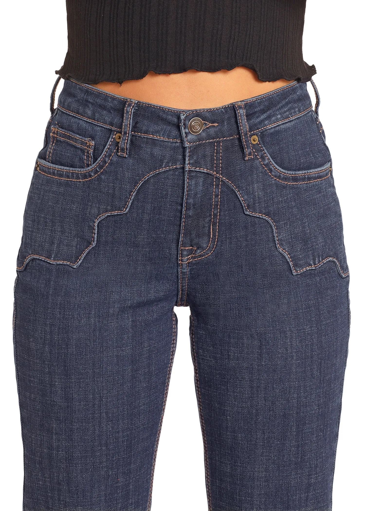 Western Yoke High Rise Modest Bootcut Jean - Dark Wash
