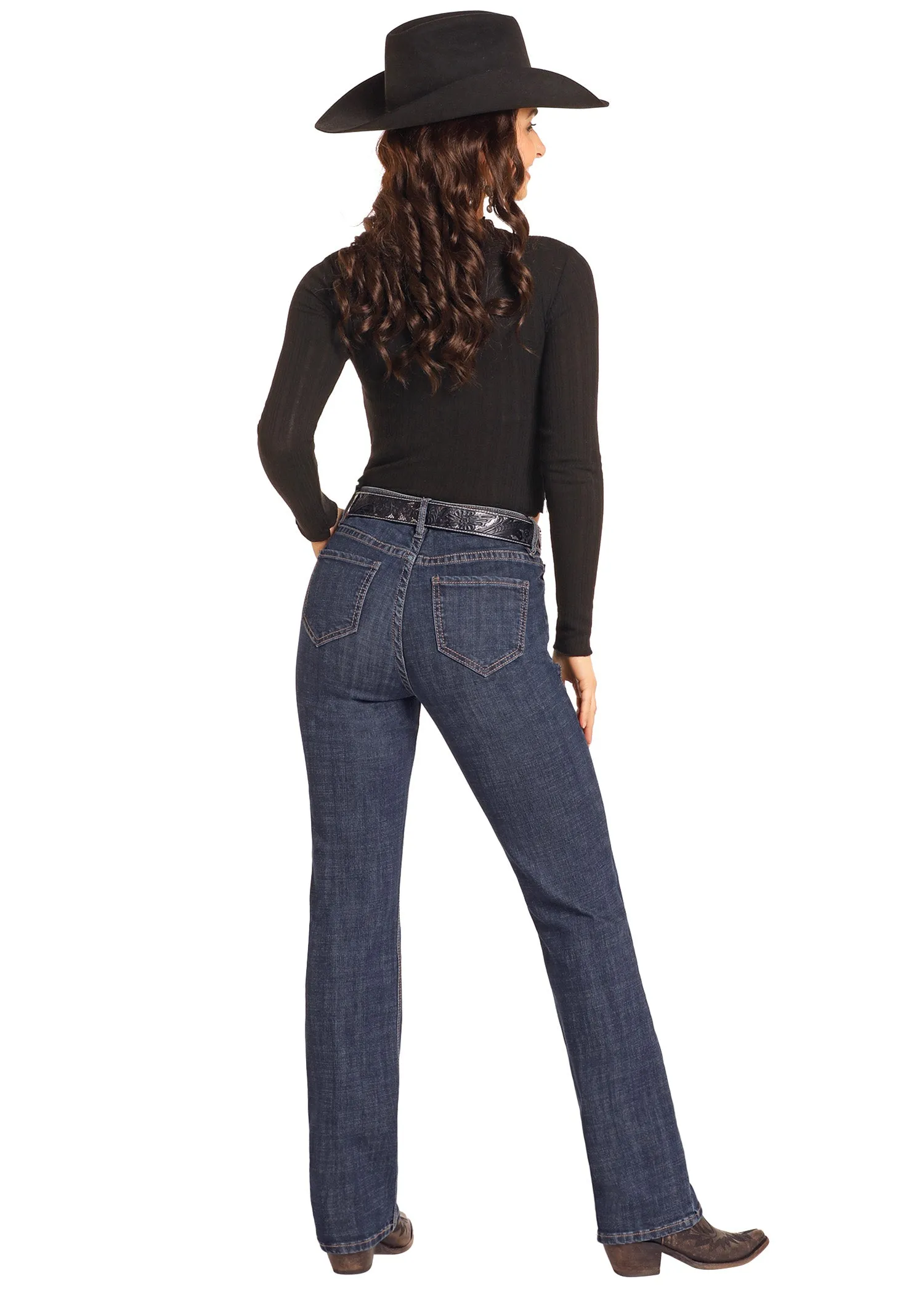Western Yoke High Rise Modest Bootcut Jean - Dark Wash