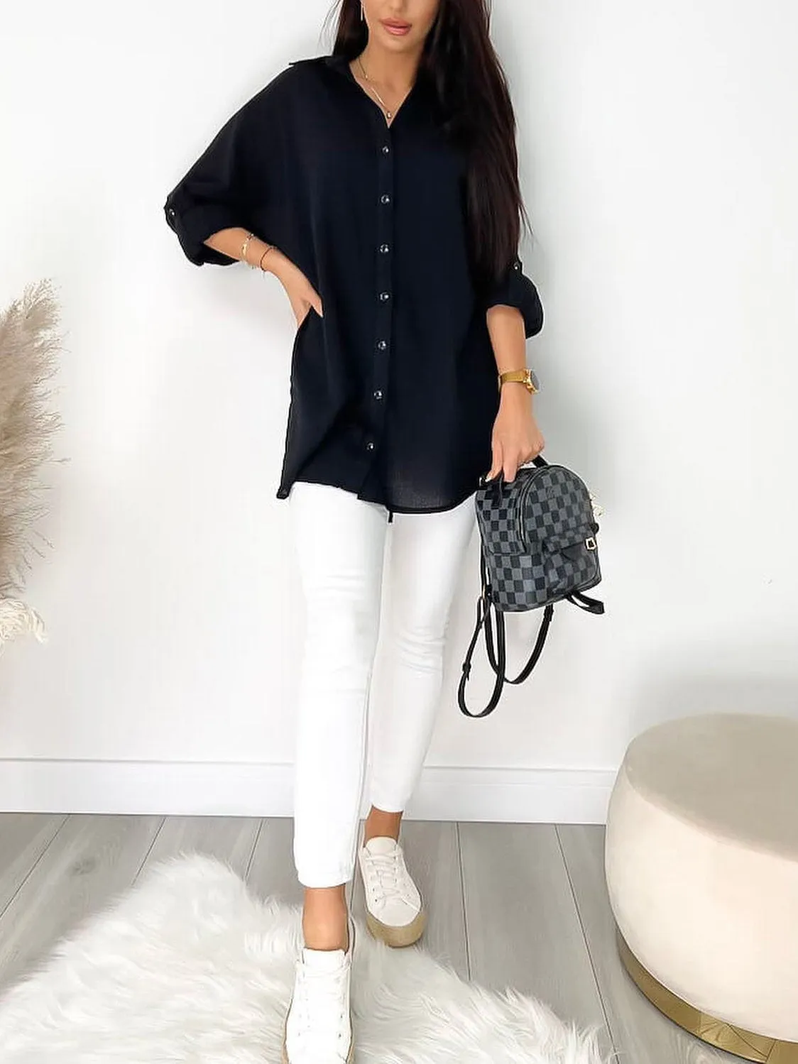 Women's Casual Solid Color Button Front Blouse